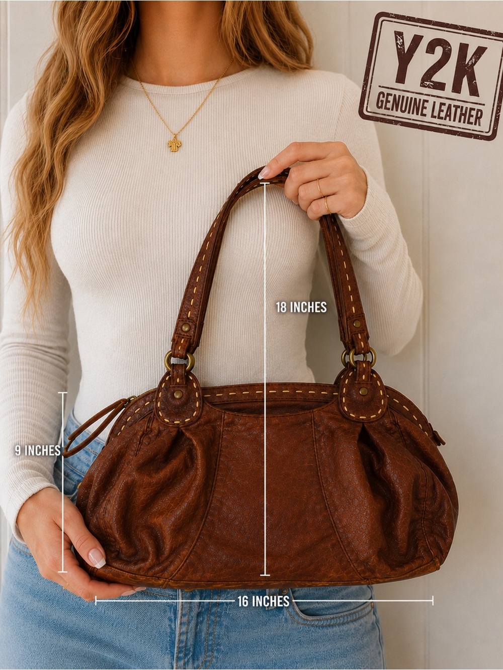 Lucky Brand Y2K Distressed Italian Leather Slouch Hobo Bag Boho